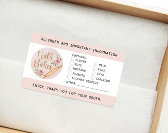 Personaised Allergen Stickers for Cakes - Allergy Information Stickers - Food Allergy Labels for Bakers, Caterers, Take Aways, Postal Cakes