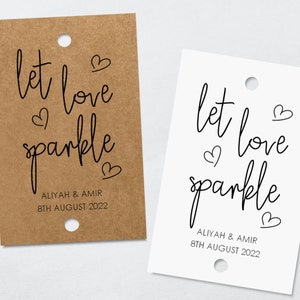 PERSONALISED PINK WHITE CARD LET LOVE SPARKLE WEDDING SPARKLER TAGS PARTY #027 