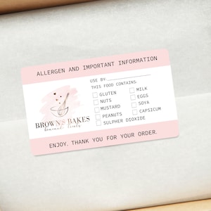 Personalisierte Verwendung von Allergen Aufkleber - Allergie-Informations-Aufkleber - Bäcker Logo-Aufkleber - Logo-Aufkleber mit Allergien auf - kann enthalten
