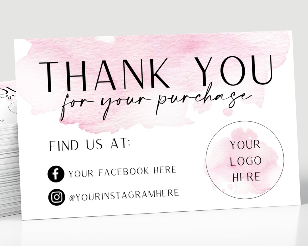 Pink Thank You for Your Purchase Business Cards, Printed With Your Logo ...