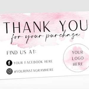 Pinke Dankeschöns für Deinen Kauf Visitenkarten, bedruckt mit Deinem Logo und Social Media Informationen. Personalisierte Dankeskarten
