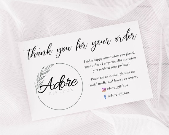 Thank You For Your Order Logo Card DIY Downloadable Template Please Leave a Review Card Social Media Business Cards Snap Tag Share