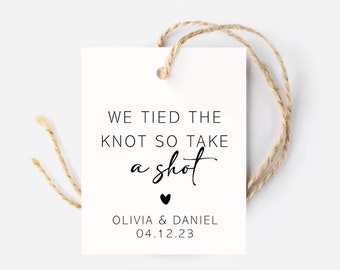 Personalized Wedding Shot Favor Tags - We Tied The Knot