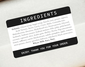 Printed Ingredients Stickers - Custom Ingredients List - Personalised Ingredient Labels UK