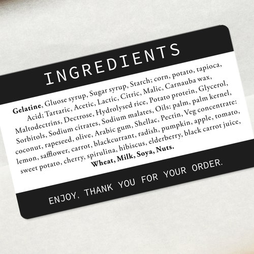 Printed Ingredients Labels Custom Ingredients List Stickers Etsy UK
