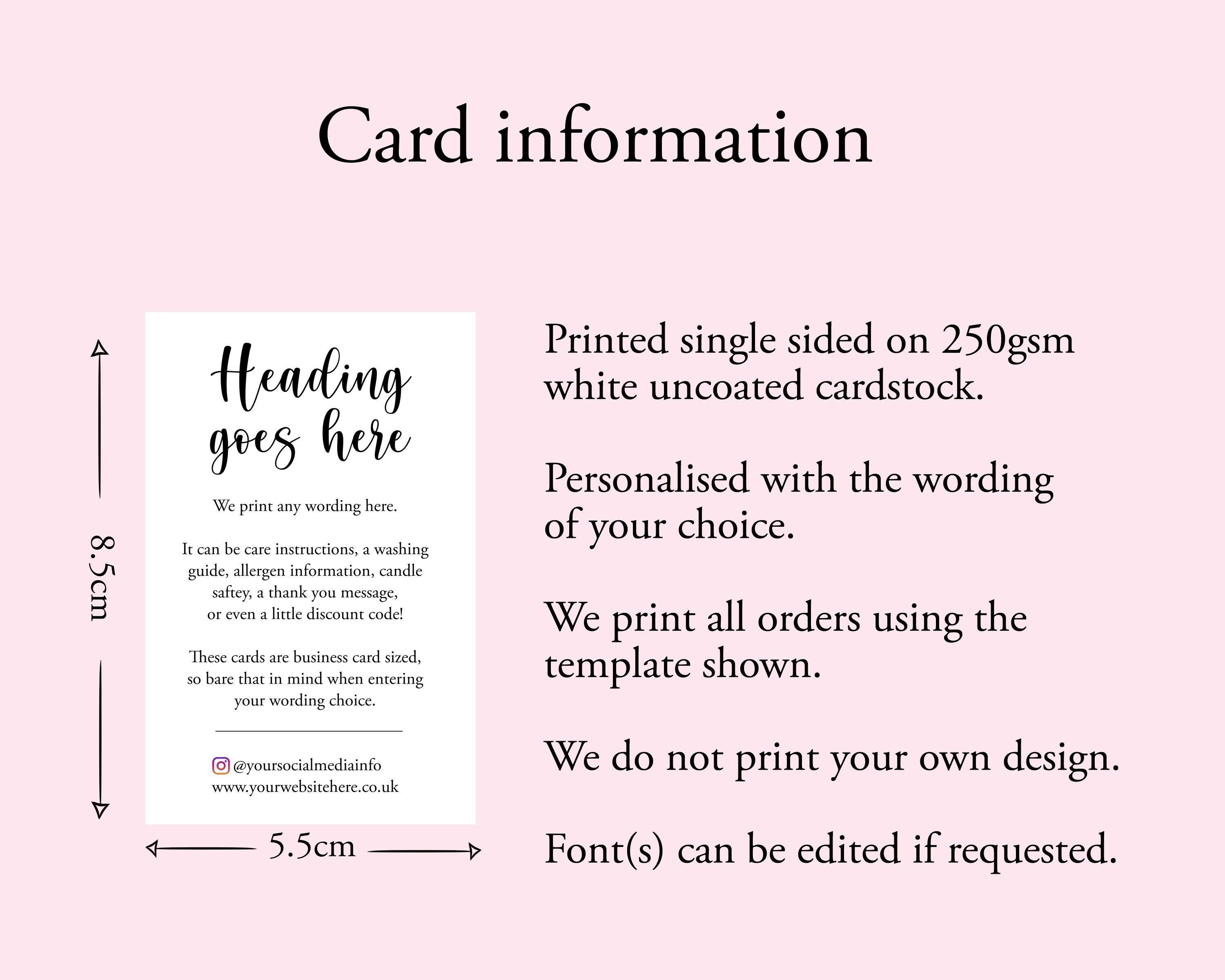 Personalized Instruction Cards – Custom Care Cards for Small Businesses ...