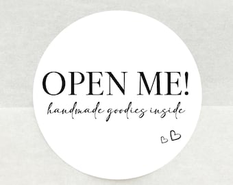 Open Me, Handmade Goodies Inside Stickers  - Small Business Stickers - 37mm - Handmade Business Stickers - Packaging Stickers for Handmade