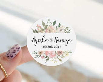 Blush Pink Floral Wedding Stickers: Personalised Favors Labels (37mm)