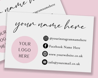 Personalised Business Cards, printed with your business logo, business information and social media.