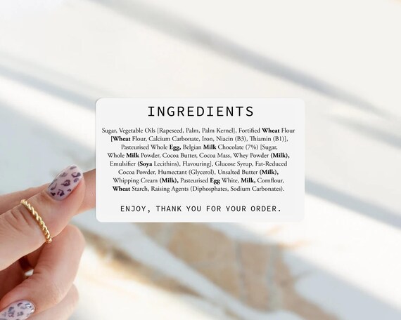 Ingredients Stickers, Personalised and Printed - Custom Allergen Information Labels
