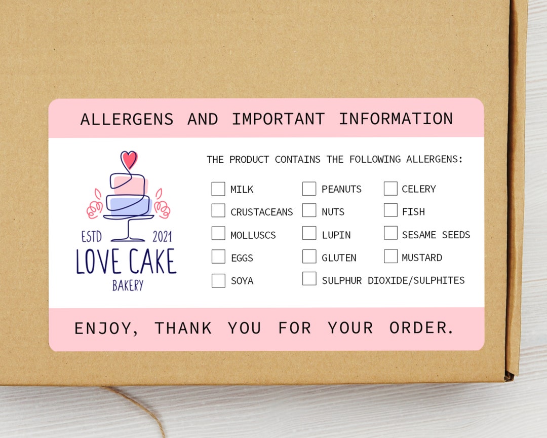 Personalised Allergen Stickers for Cakes Large Allergy Information