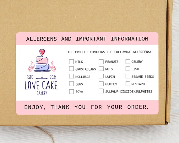 Personalised Allergen Stickers for Cakes Large Allergy | Etsy