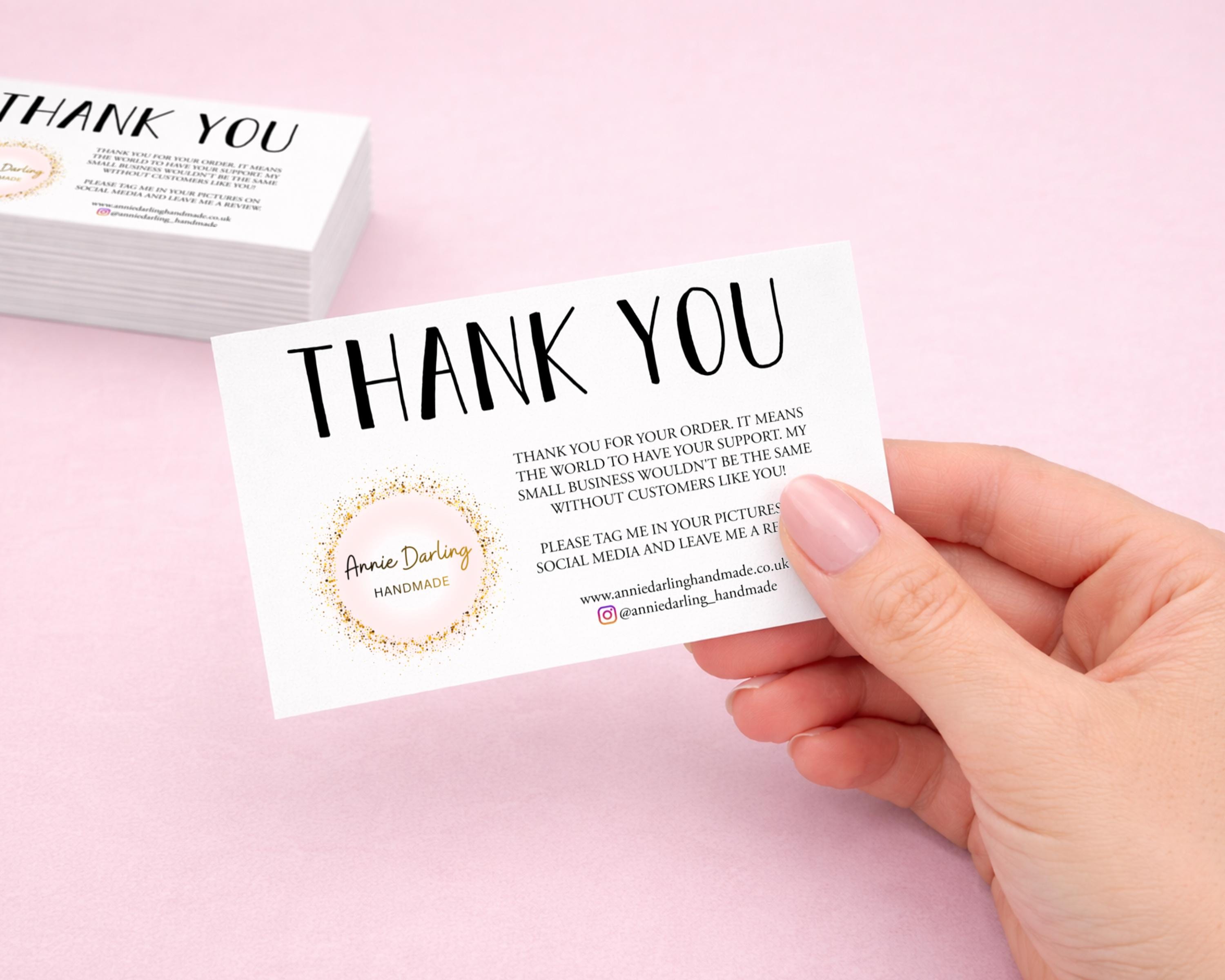 Printed Logo Thank You Cards with Social Media for Customer Orders 