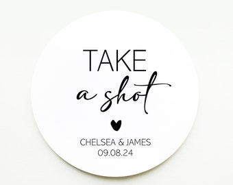 Wedding Shot Stickers - Take A Shot Stickers - Labels for Wedding Shots - Alcohol Labels - Personalised Wedding Favour Stickers - Gin