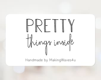 Pretty Things Inside - Handmade By - Large Box Stickers - Personalised Stickers for Handmade Products - Packaging Labels