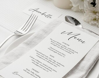 Printed Wedding Menu Cards – Minimalist Place Card Seating