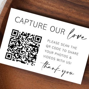 Gedruckte Hochzeitskarten mit QR Code - Personalisierte QR Code Karte Hochzeiten - Teilen Sie die Liebe - Erfassen Sie unsere Liebe - Digitales Fotoalbum