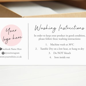 Cartes d'instructions de lavage imprimées personnalisées pour les petites entreprises - Cartes de remerciement, d'entretien, de compliment, d'emballage pour les petites entreprises