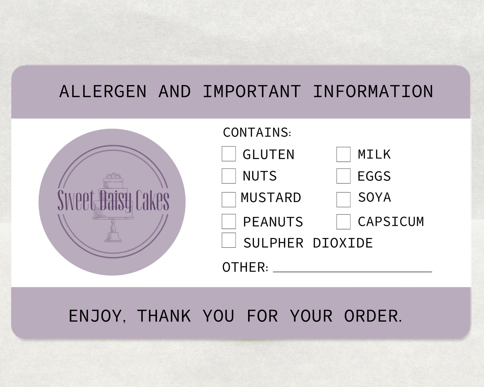 Personaised Allergen Stickers for Cakes Allergy Information Etsy UK