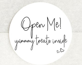 Open Me! Yummy Treats Inside Stickers - Circle Cake Box Stickers - Labels for Cake Makers - Postal Cake Stickers - Stickers for Cake Makers