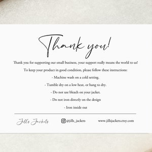 Custom Wording Thank You, Care Card, Washing Instructions, Discount Code, Business Cards. A6 Postcard Size. Printed Business Cards.