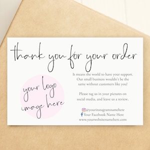 Thank You For Your Order Cards - Small Business Thank You Business Cards - Business Card Size - Logo Thank You Cards