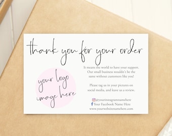 Thank You For Your Order Cards - Small Business Thank You Business Cards - Business Card Size - Logo Thank You Cards