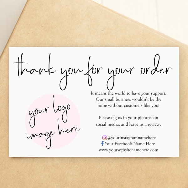 Thank You For Your Order Cards - Small Business Thank You Business Cards - Business Card Size - Logo Thank You Cards