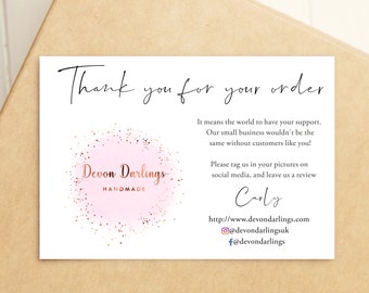 Personalised Thank You For Your Order Cards - Custom Printed Business Cards With Logo - Snap Tag Share Cards - Small Business Cards