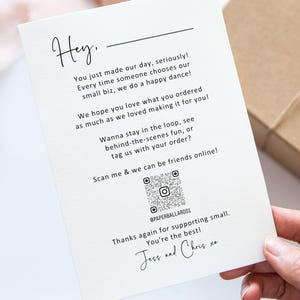 Gedruckte Dankeskarten für kleine Unternehmen - Hey, personalisierte QR-Code-Visitenkarten - A6 Postkartengröße