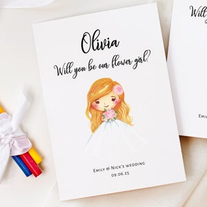 Imprimé seras-tu ma fille d'honneur ? Serez-vous mon garçon de page ? - Une carte de proposition de mariage avec des pages de livre d'activités à l'intérieur