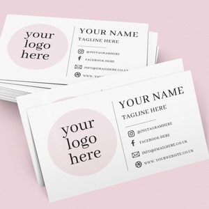 Custom Business Cards, designed and printed with your business logo, social media and information on.