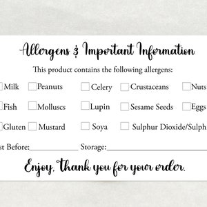 Allergen Stickers With All 14 Allergens Listed - Cake Box Stickers ...
