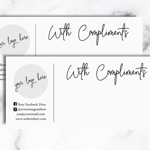 Downloadable DIY, Edit yourself Logo Compliment Slips, Custom Compliment Paper,  Business Packaging Slip, Thank You Card, Printable Template
