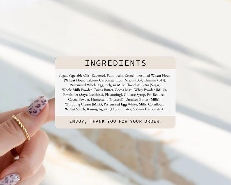 Printed Ingredients Stickers - Custom Ingredients List - Personalised ...