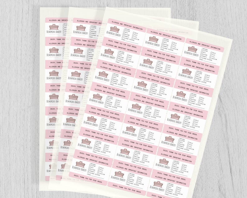 Personaised Allergen Stickers for Cakes Allergy Information Etsy