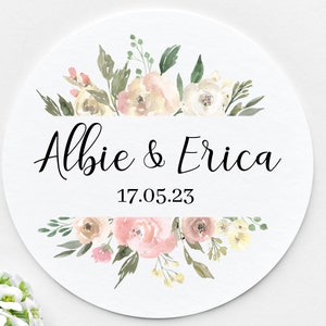 Blush Pink Wedding Stickers - Light Pink Floral Wreath Sticker for Wedding Favours, Invitations, Sweet Bags and more! - Blush Pink Labels