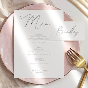 Menü mit Namen Platzkarte - Hochzeitsmenükarten - Sitzkarten mit passenden Menüs - Personalisierte Menüs