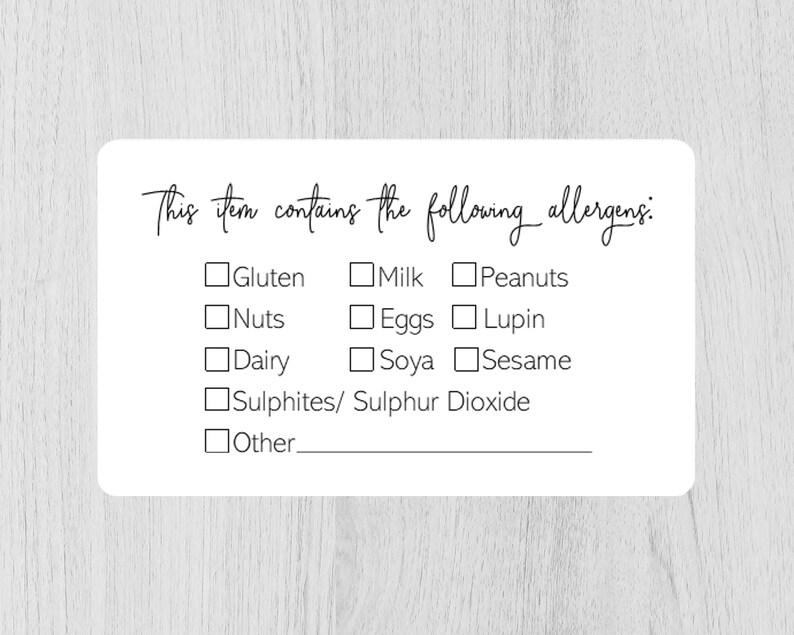 allergen stickers for cake makers cake box allergy etsy