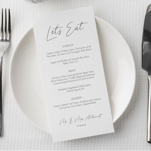 Printed Wedding Let's Eat Menu - Custom Wording Wedding Menus - Personalised Wedding Menu Card - Printed Menu for Weddings - Minimalist