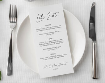 Allons manger, menus de mariage imprimés personnalisés - cartes de repas personnalisées