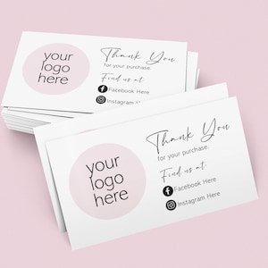 Personalised Business Cards, printed with your logo on and social media information. Thank you for your purchase cards.