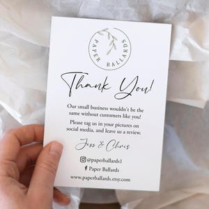 Danke Visitenkarten mit Social Media und Unterschrift - A6 Small Business Danke Visitenkarten - Gebrandetes Logo Danke Karten