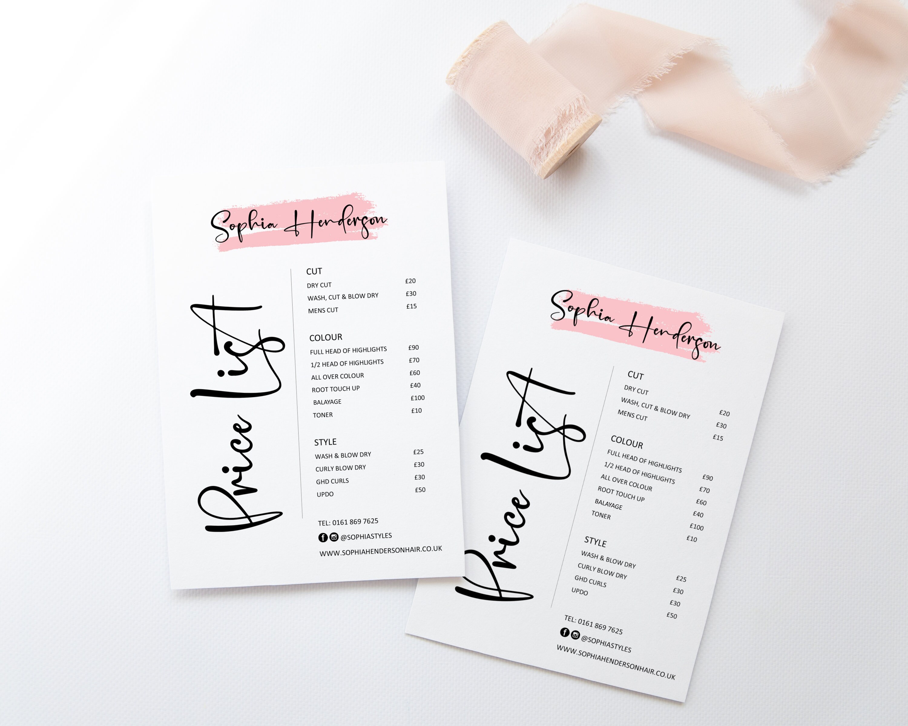 Printed Price List Flyers for Salon, Hairdresser, Nail Technician