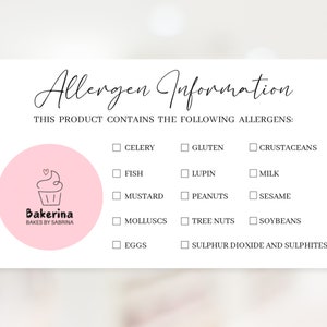 Personalisierte Allergen Aufkleber für Kuchen - Große Allergie-Informations-Aufkleber - Lebensmittel-Allergiker-Etiketten für Bäcker, Caterer, Post Backs