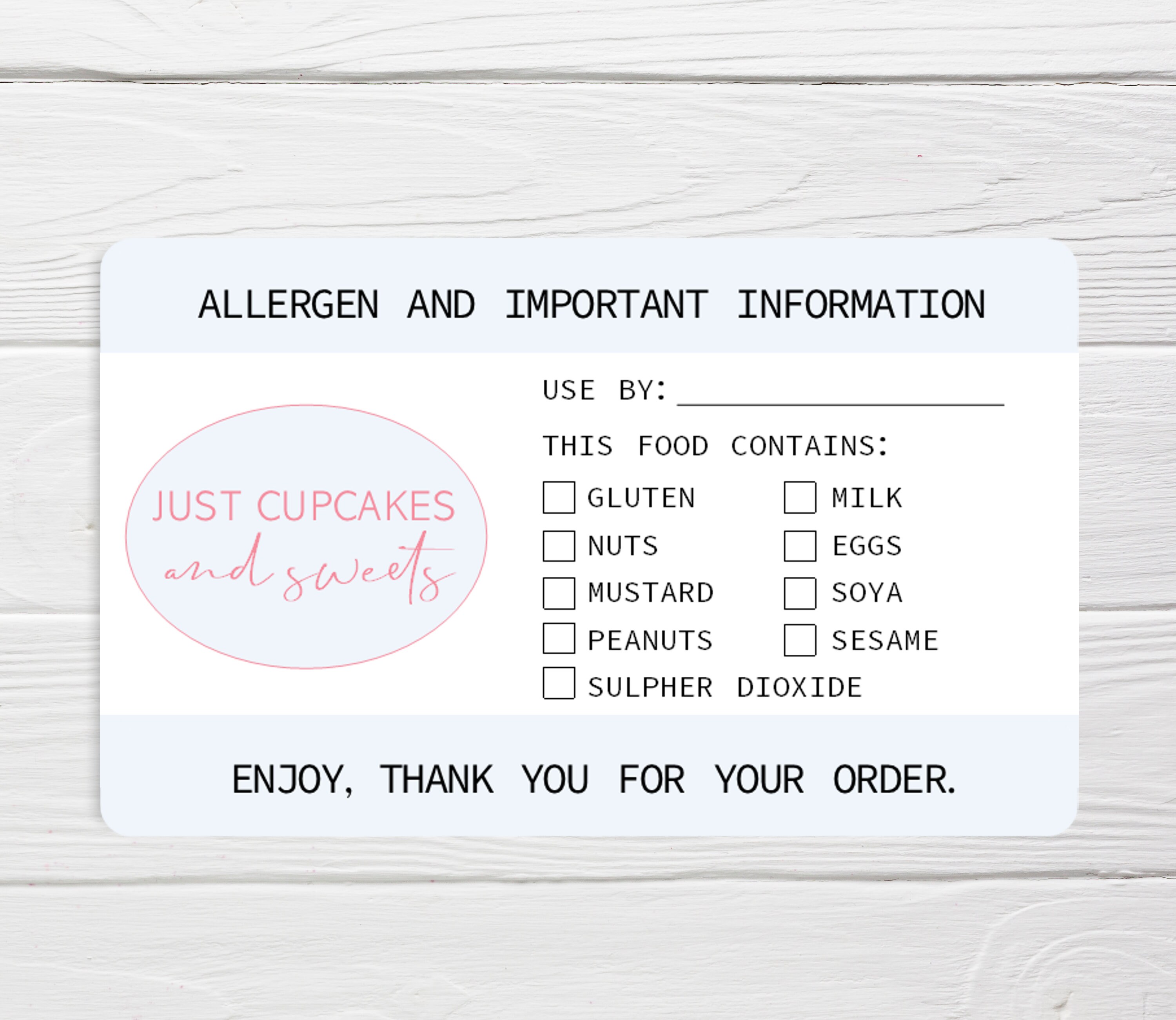 Allergen Use By Stickers Cake Box Allergy Information Food Etsy