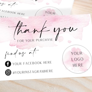Personalisierte Visitenkarten, bedruckt mit Deinem Logo und Social Media Informationen. Vielen Dank für Ihren Kauf von Karten mit Pink Watercolor
