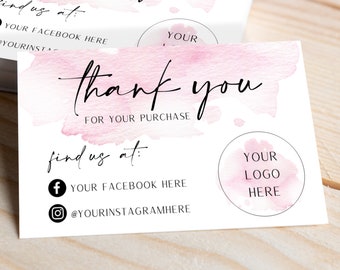 Personalised Business Cards, printed with your logo on and social media information. Thank you for your purchase cards with Pink Watercolour