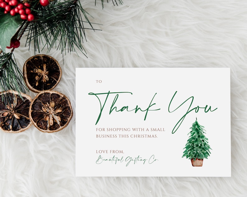 Thanks Sign Script Personalized Christmas Thank You Cards – A6 Small Business Packaging ...