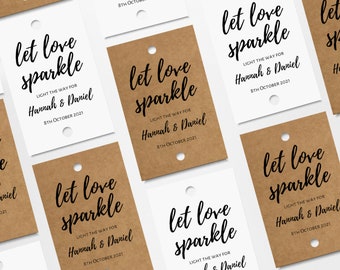 Printed Sparkler Tags for Weddings - Personalised Let Love Sparkle Sleeves for Wedding Sparklers
